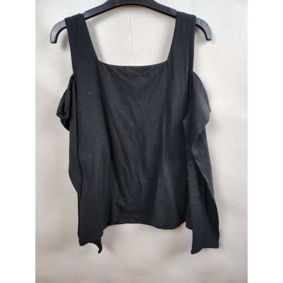 Boston Proper Black Cold Shoulder Square Neck Long Sleeve Top Size Medium - Picture 7 of 7